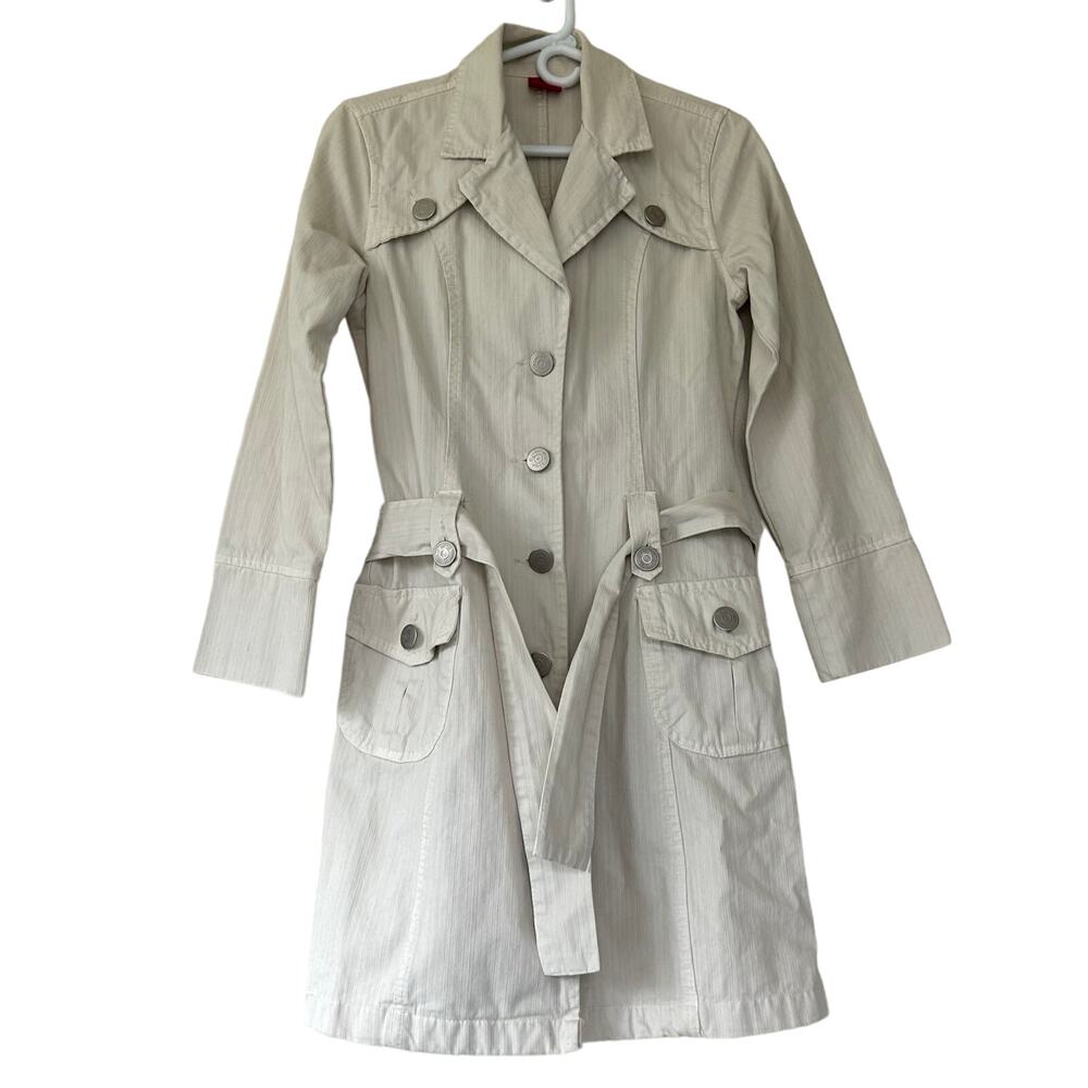 Vintage Renounce trench coat denim canvas Y2K  preppy grunge spring tie belt S